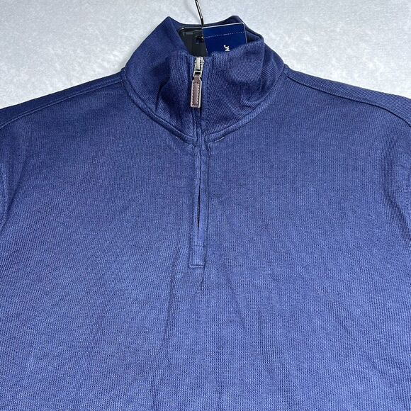 Club Room Sweater Mens Small Navy Blue Woven Half Zip Mock Neck Long Sleeve NWT - Picture 2 of 10